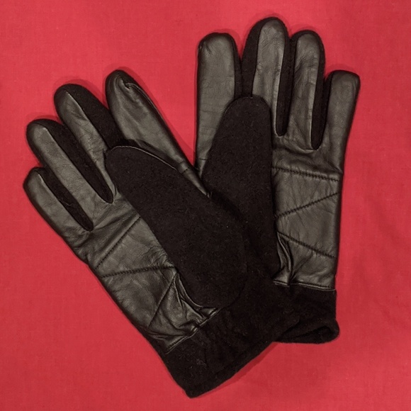 Other - Black Wool/Viscose Leather Palm Gloves